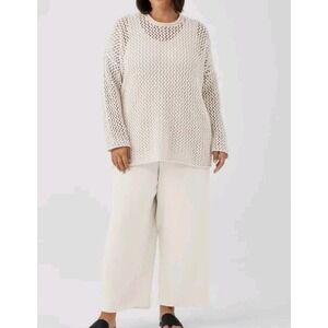 Eileen Fisher Silk Gorgette Crepe Straight Leg Pants In Bone Size 2X‎